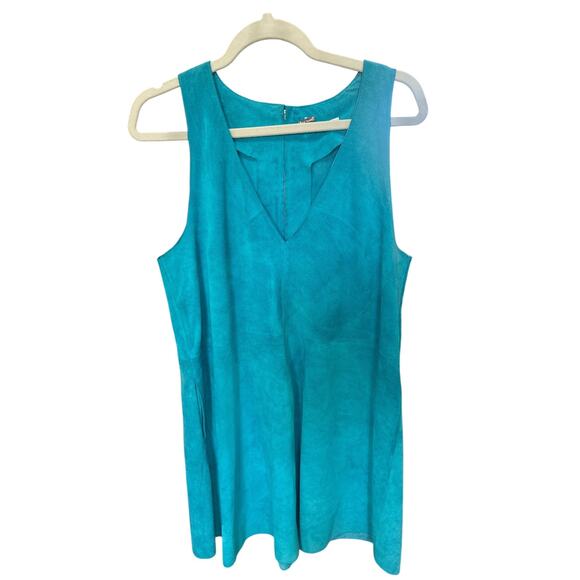 Free People "Retro Love' Suede Trapeze Dress Teal Aqua Sz M - Picture 2 of 8